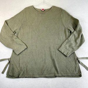 J JILL Womens XL Green Side Tie Cotton Knit Long Sleeve Sweater Top Blouse